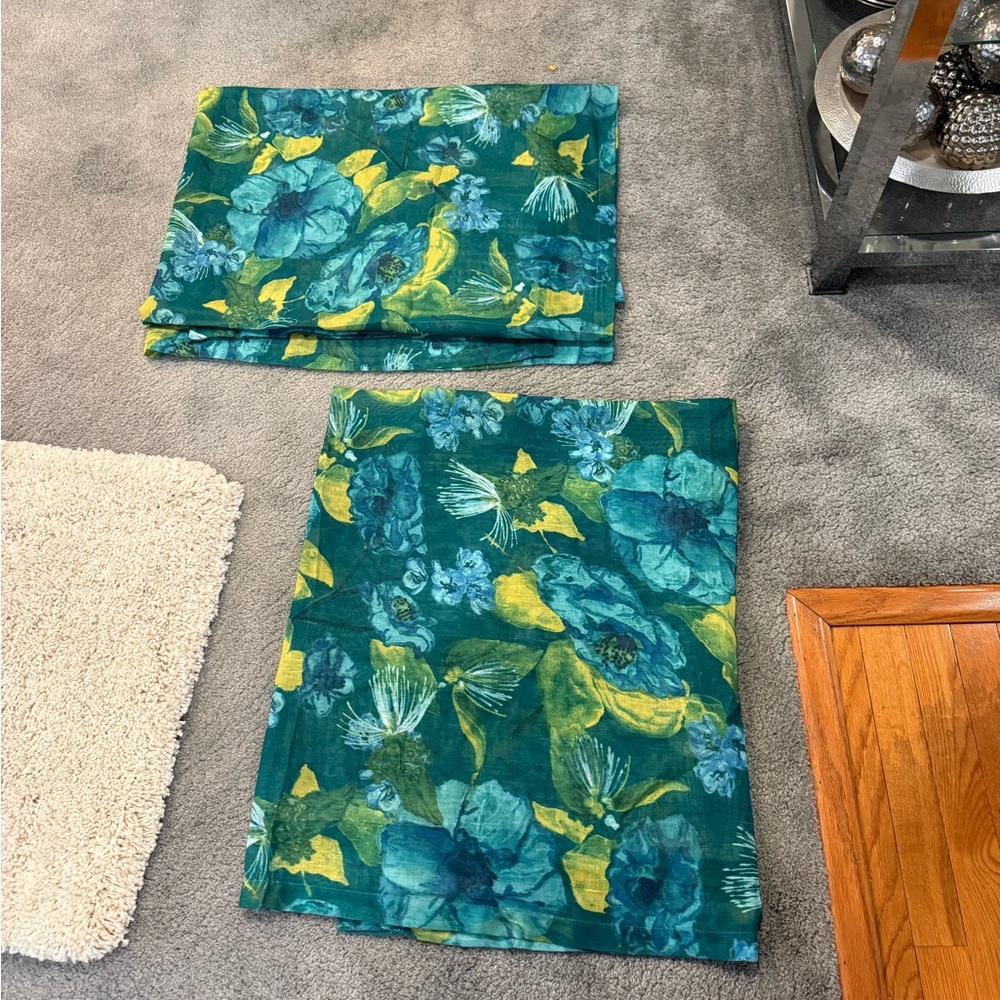 Teal Floral Livingroom Dining Room Curtains